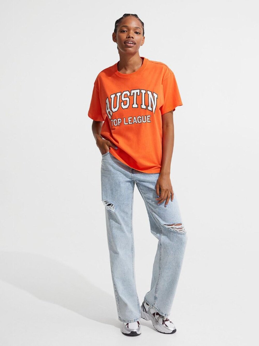 H&M Orange Austin Top League Printed Graphic T-Shirt Size Small